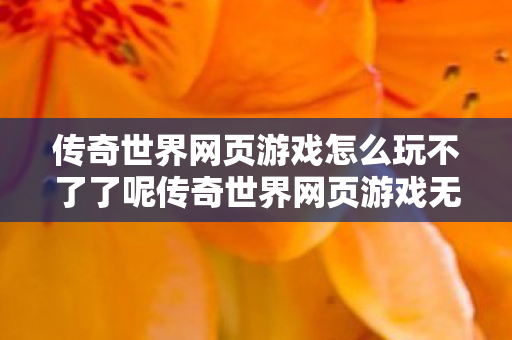 传奇世界网页游戏怎么玩不了了呢传奇世界网页游戏无法登录问题解析图片