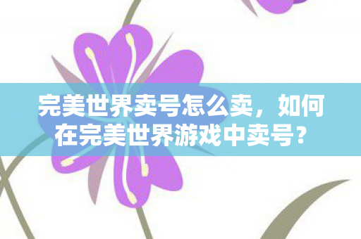 完美世界卖号怎么卖,如何在完美世界游戏中卖号? 完美世界卖号怎么卖,如何在完美世界游戏中卖号?