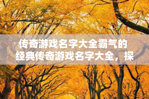传奇游戏名字大全霸气的 经典传奇游戏名字大全图片