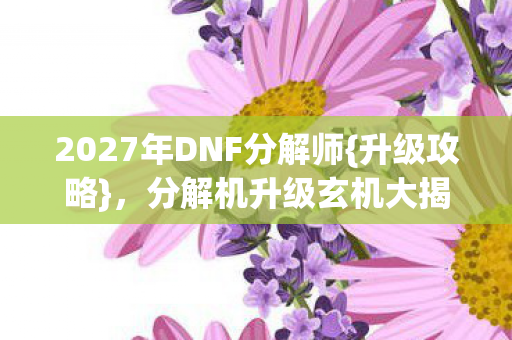 2027年DNF分解师{升级攻略},分解机升级玄机大揭秘 2027年DNF分解师{升级攻略},分解机升级玄机大揭秘