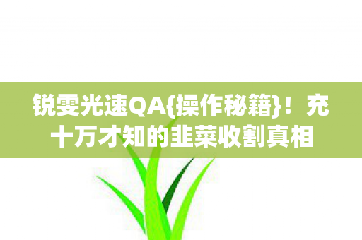锐雯光速QA{操作秘籍}!充十万才知的韭菜收割真相 锐雯光速QA{操作秘籍}!充十万才知的韭菜收割真相