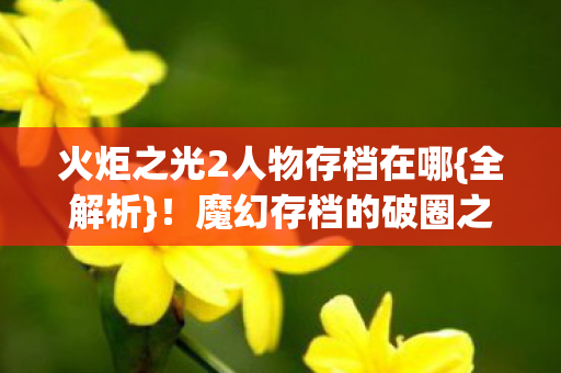 火炬之光2人物存档在哪图片