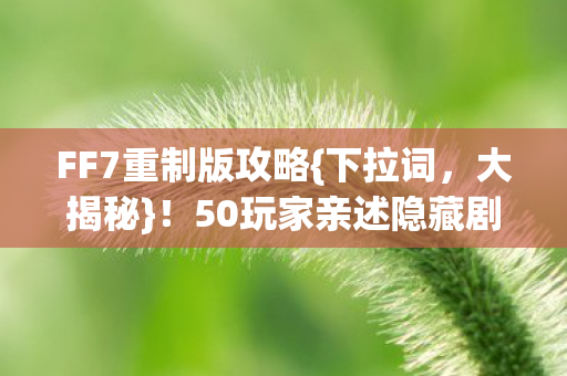 FF7重制版攻略{下拉词,大揭秘}!50玩家亲述隐藏剧情细节 FF7重制版攻略{下拉词,大揭秘}!50玩家亲述隐藏剧情细节