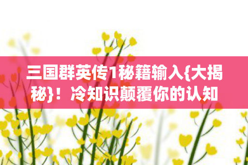 三国群英传1秘籍输入图片