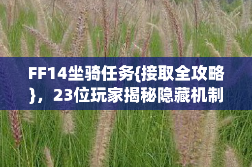 FF14坐骑任务{接取全攻略},23位玩家揭秘隐藏机制 FF14坐骑任务{接取全攻略},23位玩家揭秘隐藏机制