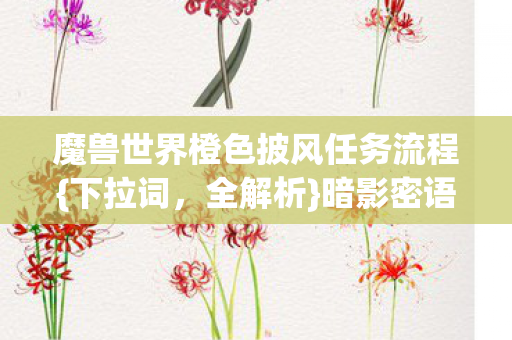 魔兽世界橙色披风任务流程{下拉词,全解析}暗影密语悬案 魔兽世界橙色披风任务流程{下拉词,全解析}暗影密语悬案