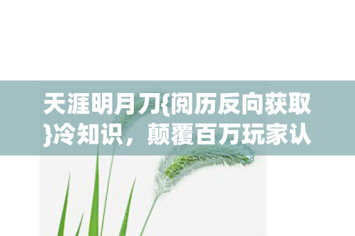 颠覆百万玩家认知图片