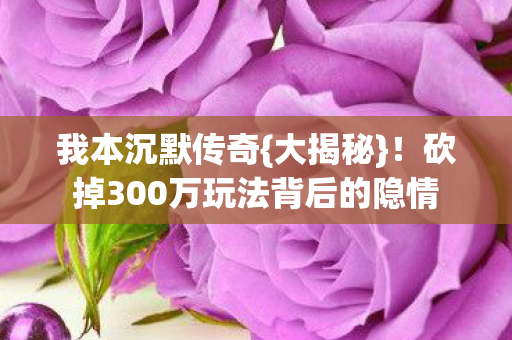 我本沉默传奇{大揭秘}！砍掉300万玩法背后的隐情