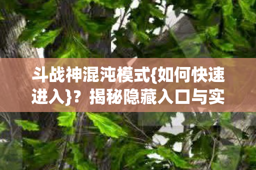 斗战神混沌模式{如何快速进入}？揭秘隐藏入口与实战心得