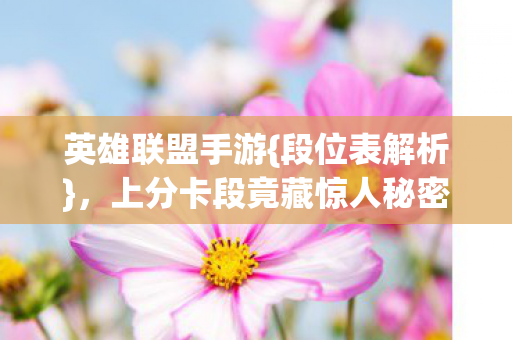 上分卡段竟藏惊人秘密图片