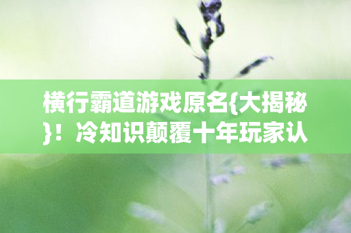 冷知识颠覆十年玩家认知图片