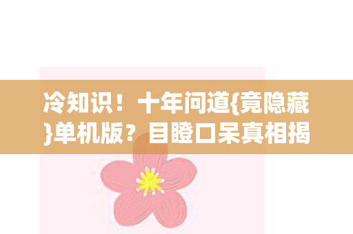 冷知识!十年问道{竟隐藏}单机版?目瞪口呆真相揭秘 冷知识!十年问道{竟隐藏}单机版?目瞪口呆真相揭秘