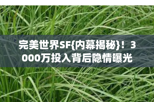 完美世界SF{内幕揭秘}！3000万投入背后隐情曝光