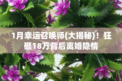 1月幸运召唤师{大揭秘}!狂砸18万背后离婚隐情 1月幸运召唤师{大揭秘}!狂砸18万背后离婚隐情