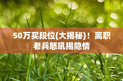 50万买段位{大揭秘}!离职老兵怒吼揭隐情 50万买段位{大揭秘}!离职老兵怒吼揭隐情