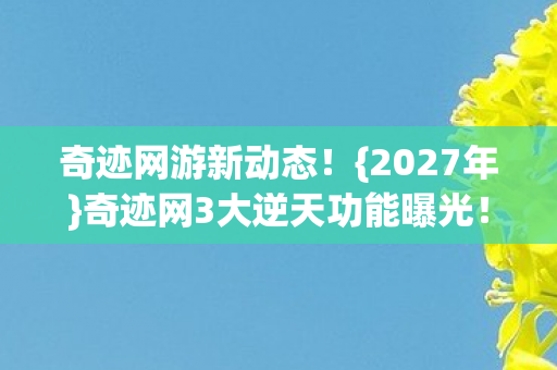 奇迹网3大逆天功能曝光图片