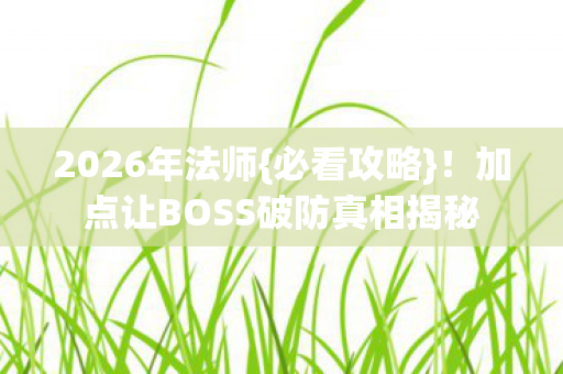 2026年法师{必看攻略}！加点让BOSS破防真相揭秘