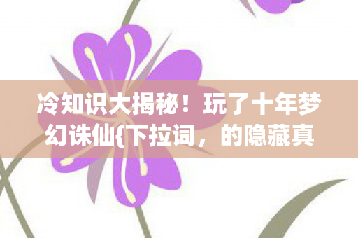 冷知识大揭秘！玩了十年梦幻诛仙{下拉词，的隐藏真相}