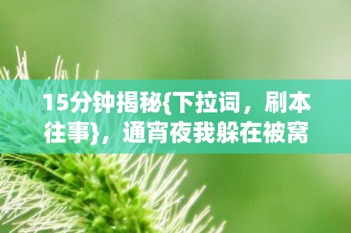 15分钟揭秘{下拉词，刷本往事}，通宵夜我躲在被窝哽咽