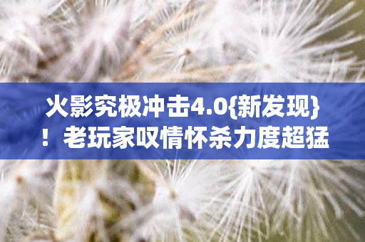 老玩家叹情怀杀力度超猛图片
