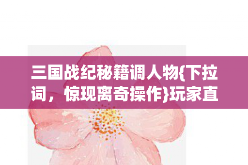 三国战纪秘籍调人物{下拉词,惊现离奇操作}玩家直呼后背发凉 三国战纪秘籍调人物{下拉词,惊现离奇操作}玩家直呼后背发凉