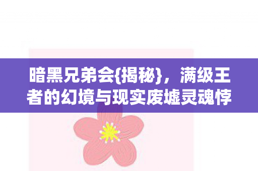 暗黑兄弟会{揭秘},满级王者的幻境与现实废墟灵魂悖论 暗黑兄弟会{揭秘},满级王者的幻境与现实废墟灵魂悖论