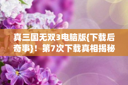 真三国无双3电脑版{下载后奇事}！第7次下载真相揭秘