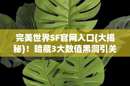 暗藏3大数值黑洞引关注图片