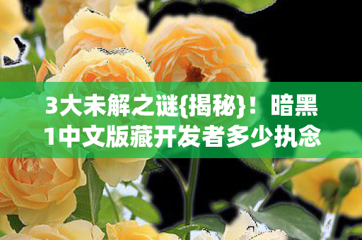 3大未解之谜{揭秘}!暗黑1中文版藏开发者多少执念? 3大未解之谜{揭秘}!暗黑1中文版藏开发者多少执念?
