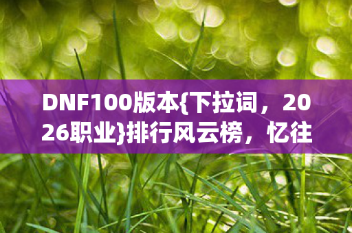 DNF100版本{下拉词，2026职业}排行风云榜，忆往昔谁懂酸楚滋味