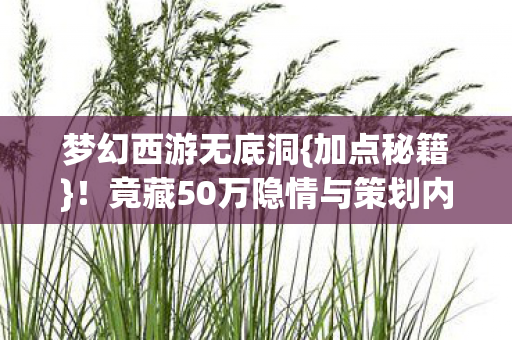 梦幻西游无底洞{加点秘籍}!竟藏50万隐情与策划内幕 梦幻西游无底洞{加点秘籍}!竟藏50万隐情与策划内幕