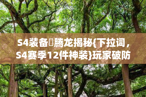 S4装备劵腾龙揭秘{下拉词，S4赛季12件神装}玩家破防真相
