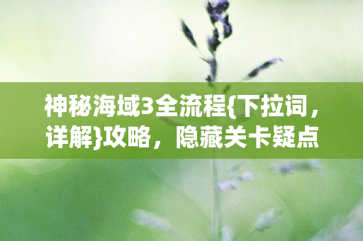 神秘海域3全流程{下拉词，详解}攻略，隐藏关卡疑点大揭秘！