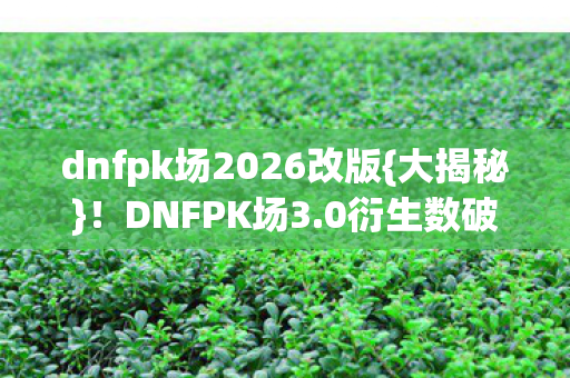 dnfpk场2026改版{大揭秘}！DNFPK场3.0衍生数破圈趣事