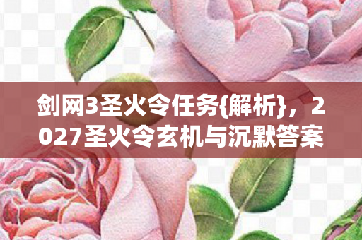 剑网3圣火令任务{解析}，2027圣火令玄机与沉默答案