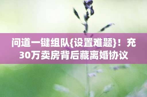 充30万卖房背后藏离婚协议图片