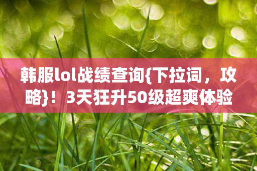 韩服lol战绩查询{下拉词，攻略}！3天狂升50级超爽体验