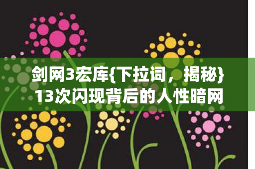 13次闪现背后的人性暗网图片