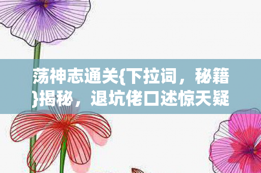 荡神志通关{下拉词，秘籍}揭秘，退坑佬口述惊天疑点