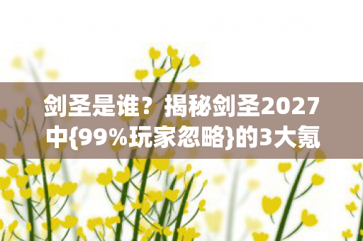揭秘剑圣2027中图片