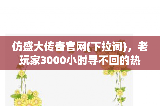 仿盛大传奇官网{下拉词}，老玩家3000小时寻不回的热血青春