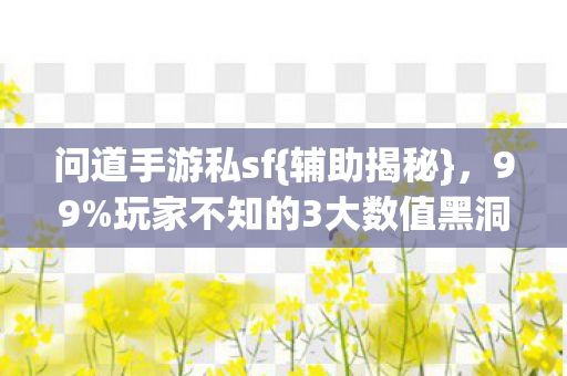 玩家不知的3大数值黑洞图片
