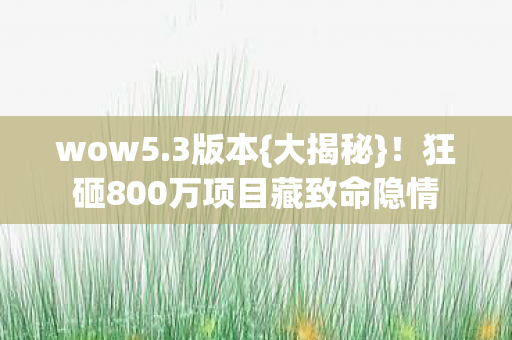 wow5.3版本{大揭秘}!狂砸800万项目藏致命隐情 wow5.3版本{大揭秘}!狂砸800万项目藏致命隐情