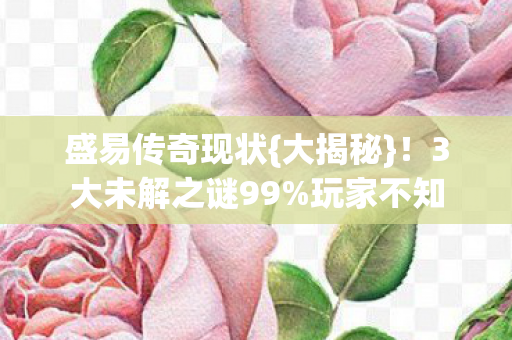 盛易传奇现状{大揭秘}！3大未解之谜99%玩家不知