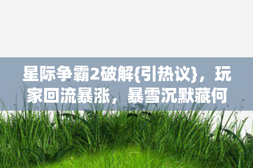 星际争霸2破解{引热议}，玩家回流暴涨，暴雪沉默藏何密码？