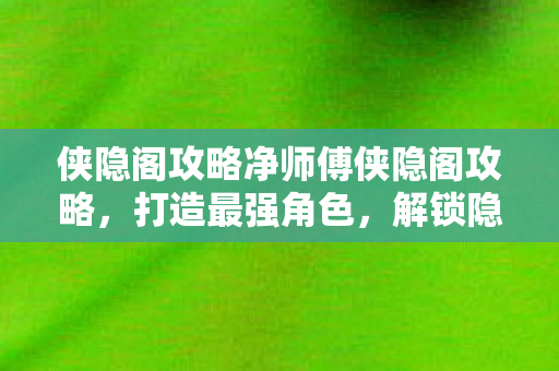 侠隐阁攻略净师傅侠隐阁攻略图片