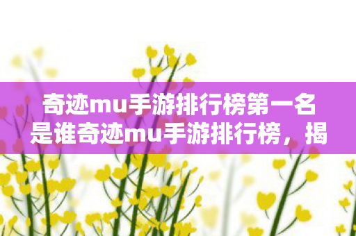 奇迹mu手游排行榜第一名是谁奇迹mu手游排行榜图片