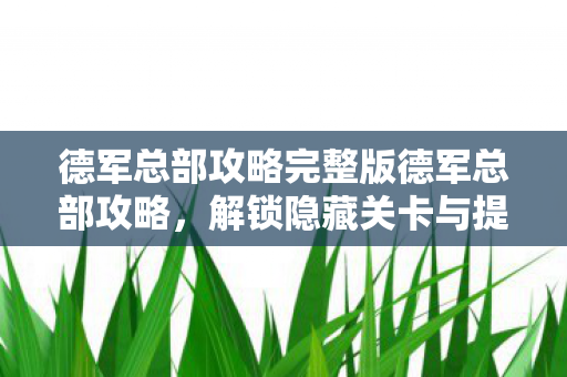 德军总部攻略完整版德军总部攻略图片