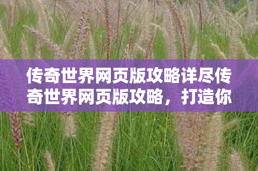 传奇世界网页版攻略详尽传奇世界网页版攻略图片
