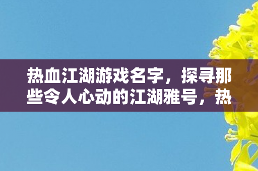 热血江湖游戏名字,探寻那些令人心动的江湖雅号,热血江湖,探寻那些令人心动的江湖雅号 热血江湖游戏名字,探寻那些令人心动的江湖雅号,热血江湖,探寻那些令人心动的江湖雅号